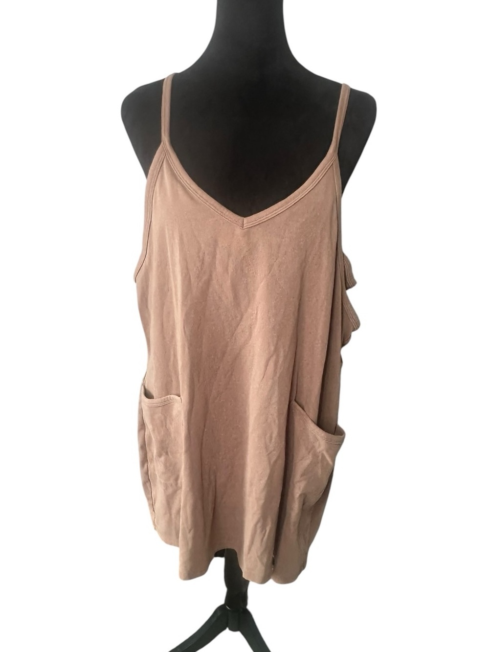 TARSE Women’s XL Brown Taupe Romper Cotton Stretch Pockets Adjustable Straps
